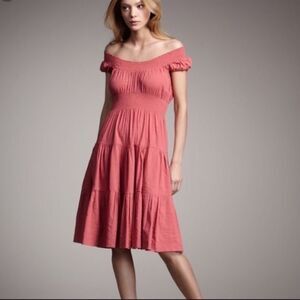 Theory Pink Linen Haldena Crunch Tiered midi dress Size 8 NWOT